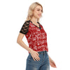 Music Red V-neck Lace T-shirt