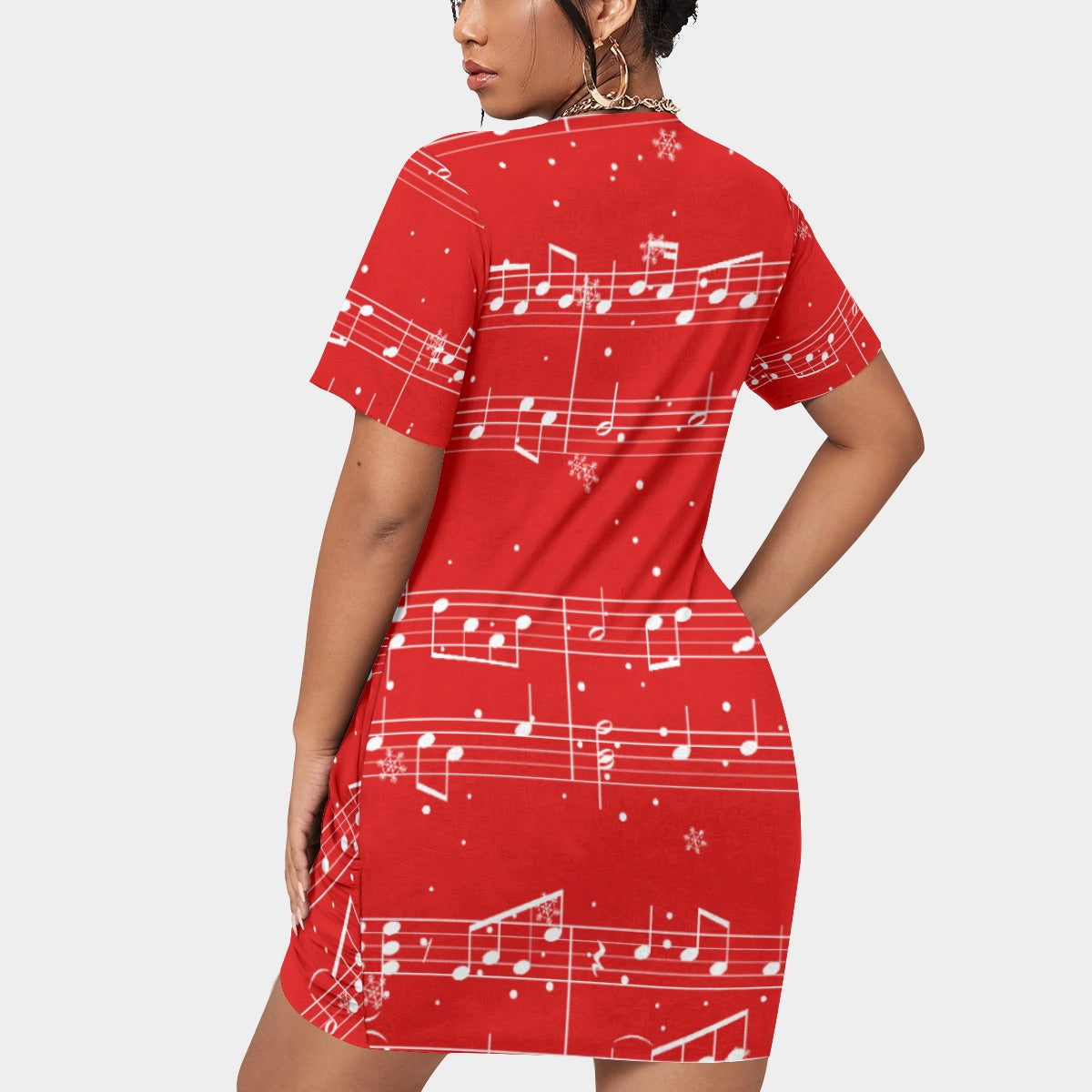 plus size red t shirt dress Music Print Red Women's T-shirt Dress (Plus Size)