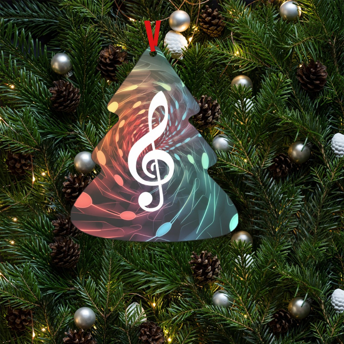 Treble Clef Music Christmas Tree Shaped Aluminium Pendant