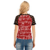 Music Red V-neck Lace T-shirt