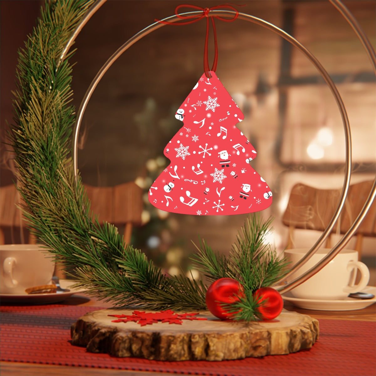 Music Red Christmas Tree Shaped Aluminium Pendant