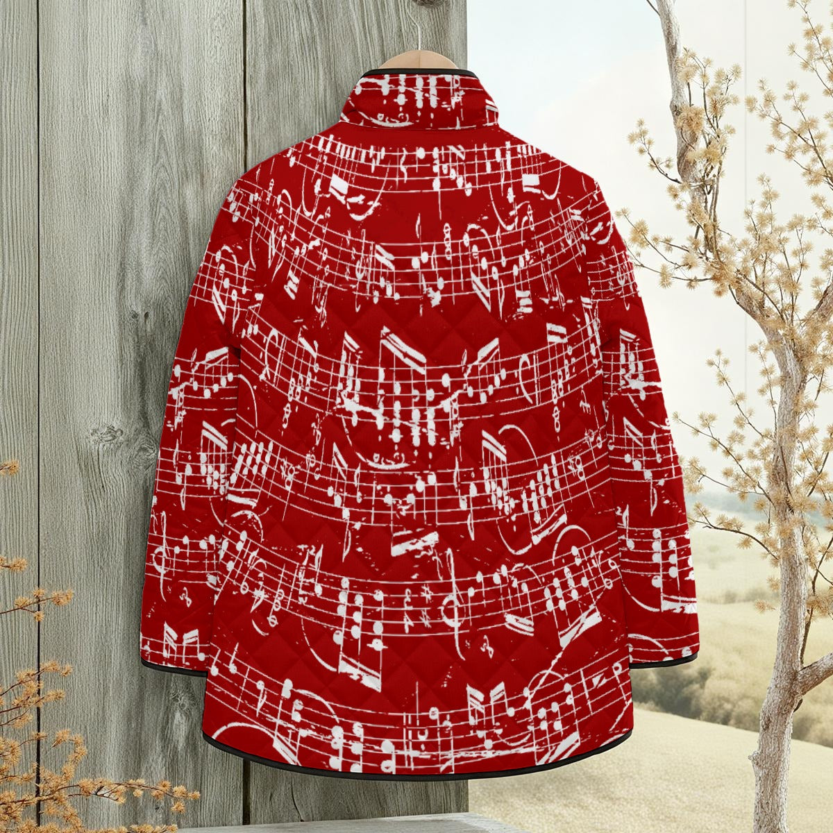 Music Pattern Red Unisex Quilted Jacket