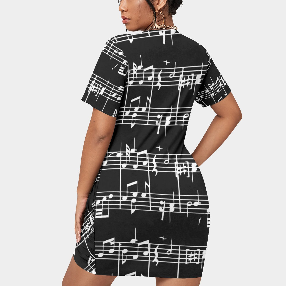 Music Print Dark T-shirt Dress (Plus Size)