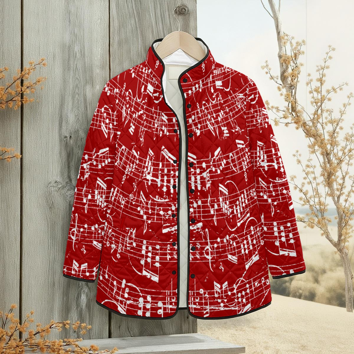 Music Pattern Red Unisex Quilted Jacket