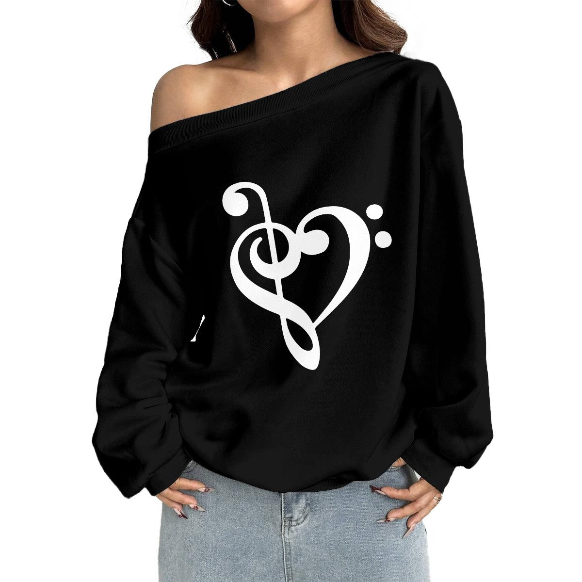 Love Music Women's Off-Shoulder Micro-Fleece Sweatshirt