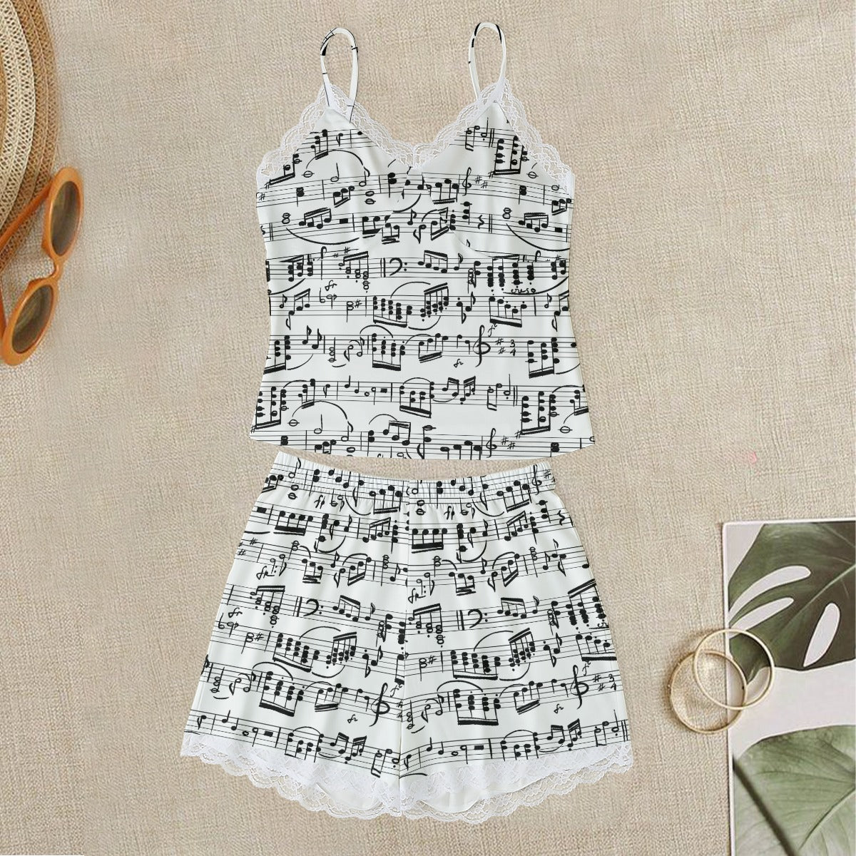 Music Sheet Lace Cami Top & Shorts