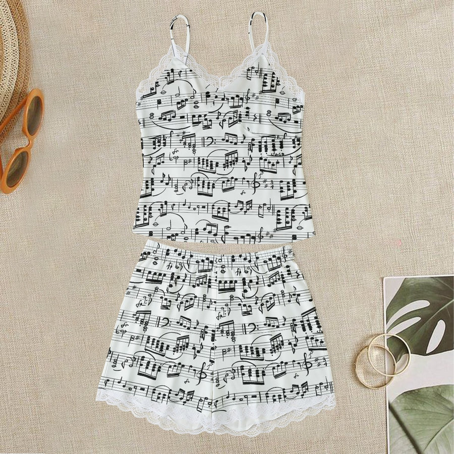Music Sheet Lace Cami Top & Shorts