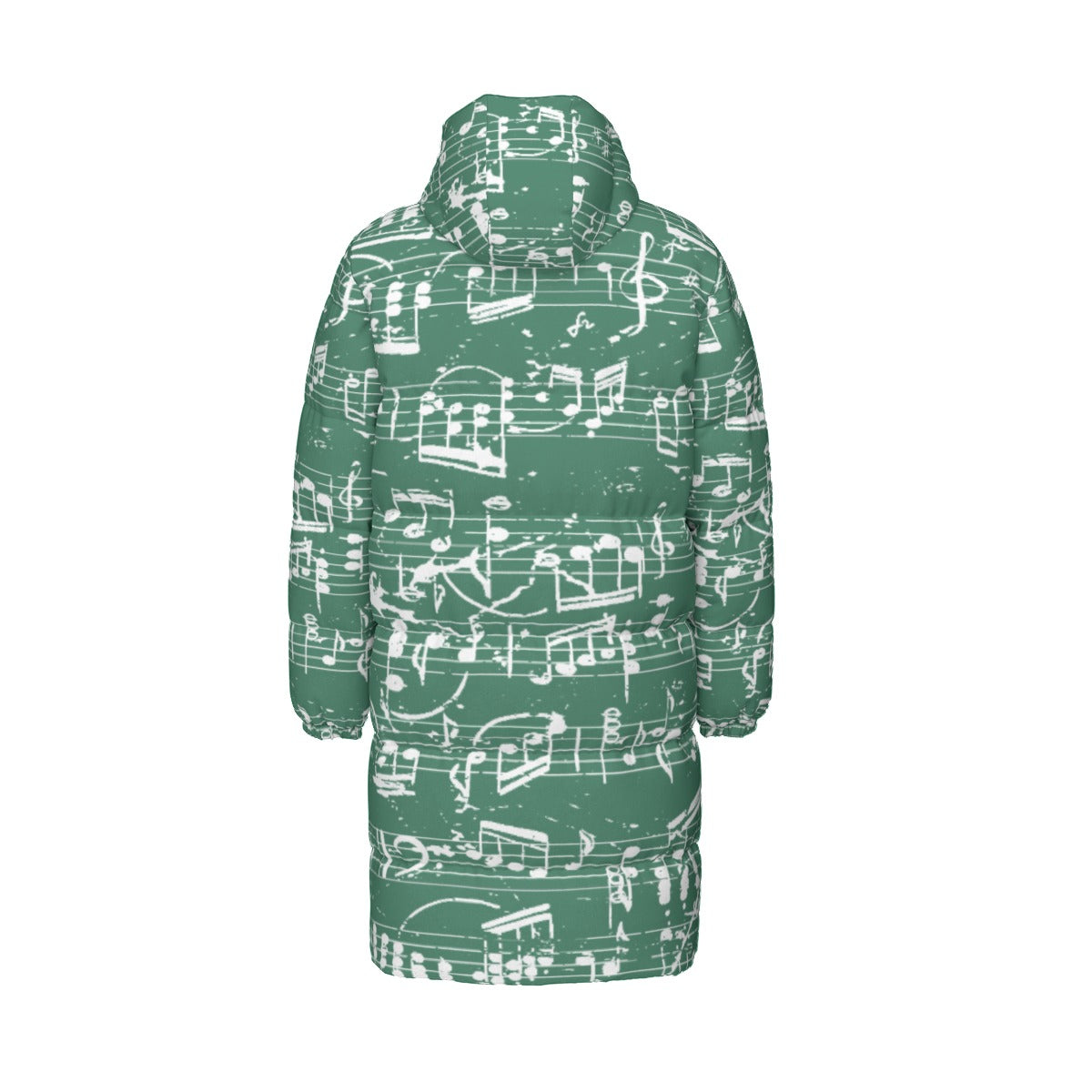 Music Green Print Unisex Long Down Jacket