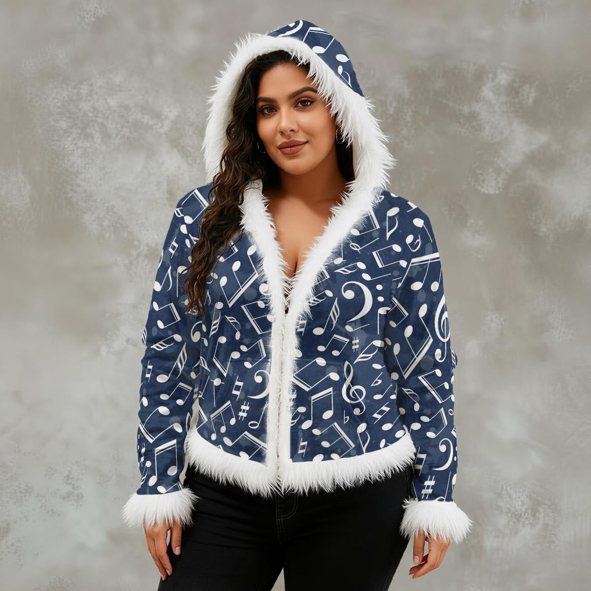 Music Ocean Women's Faux Fur Trim Hooded Jacket