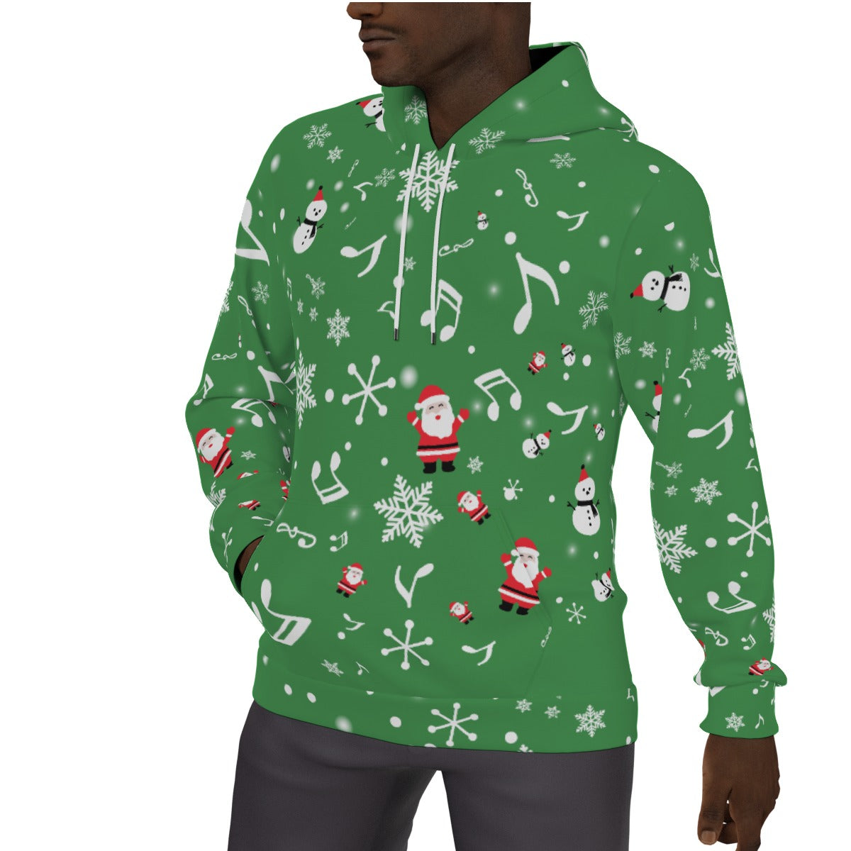 Green Christmas Print Men's Fleece Hoodie