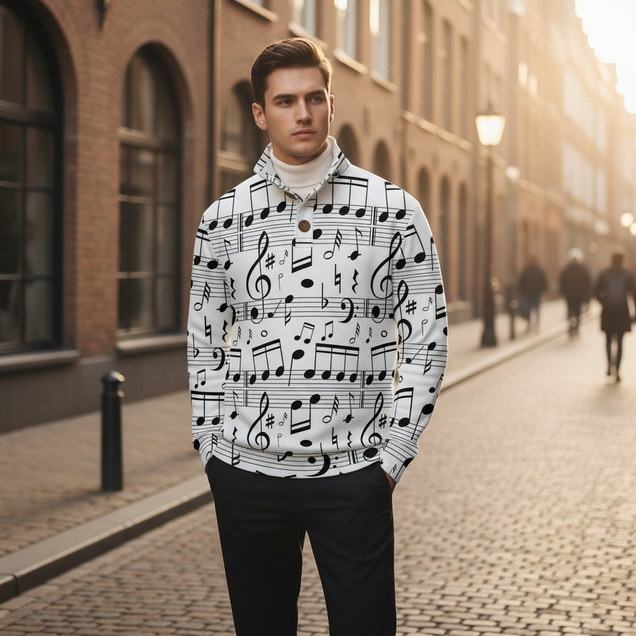 Classic Music Print Men’s Casual Pullover
