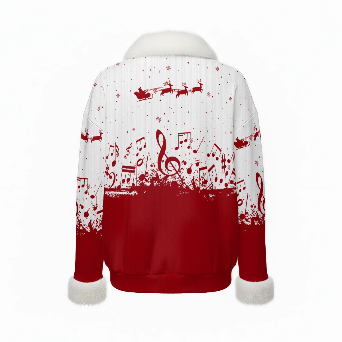 Music Christmas Faux Fur V-Neck Sweater
