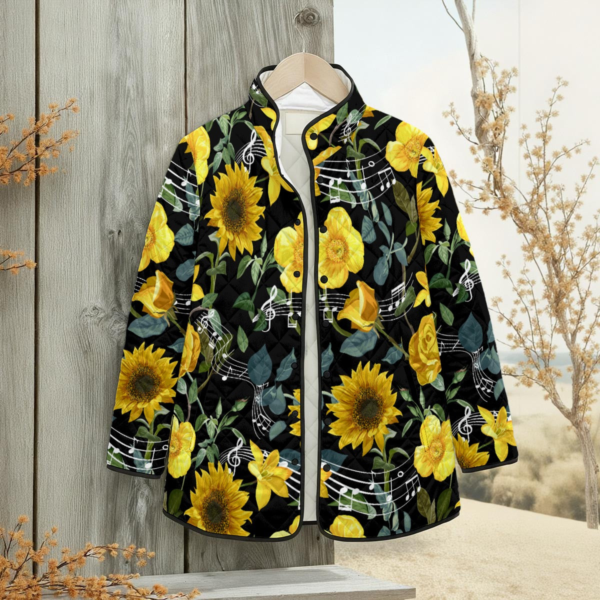 Floral Piano Unisex Quilted Jacket