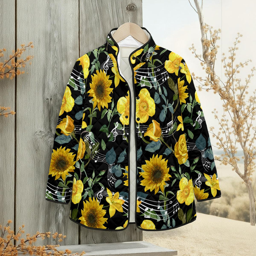 Floral Piano Unisex Quilted Jacket
