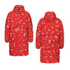 Red Music Notes Print Unisex Long Down Jacket