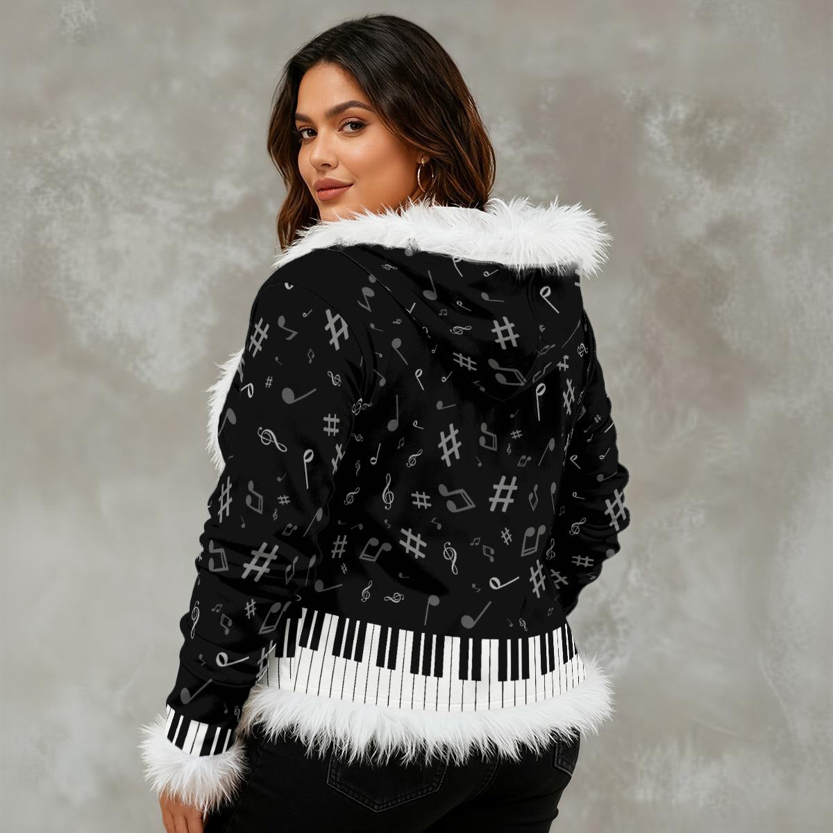 Piano Lovers Women's Faux Fur Trim Hooded Jacket