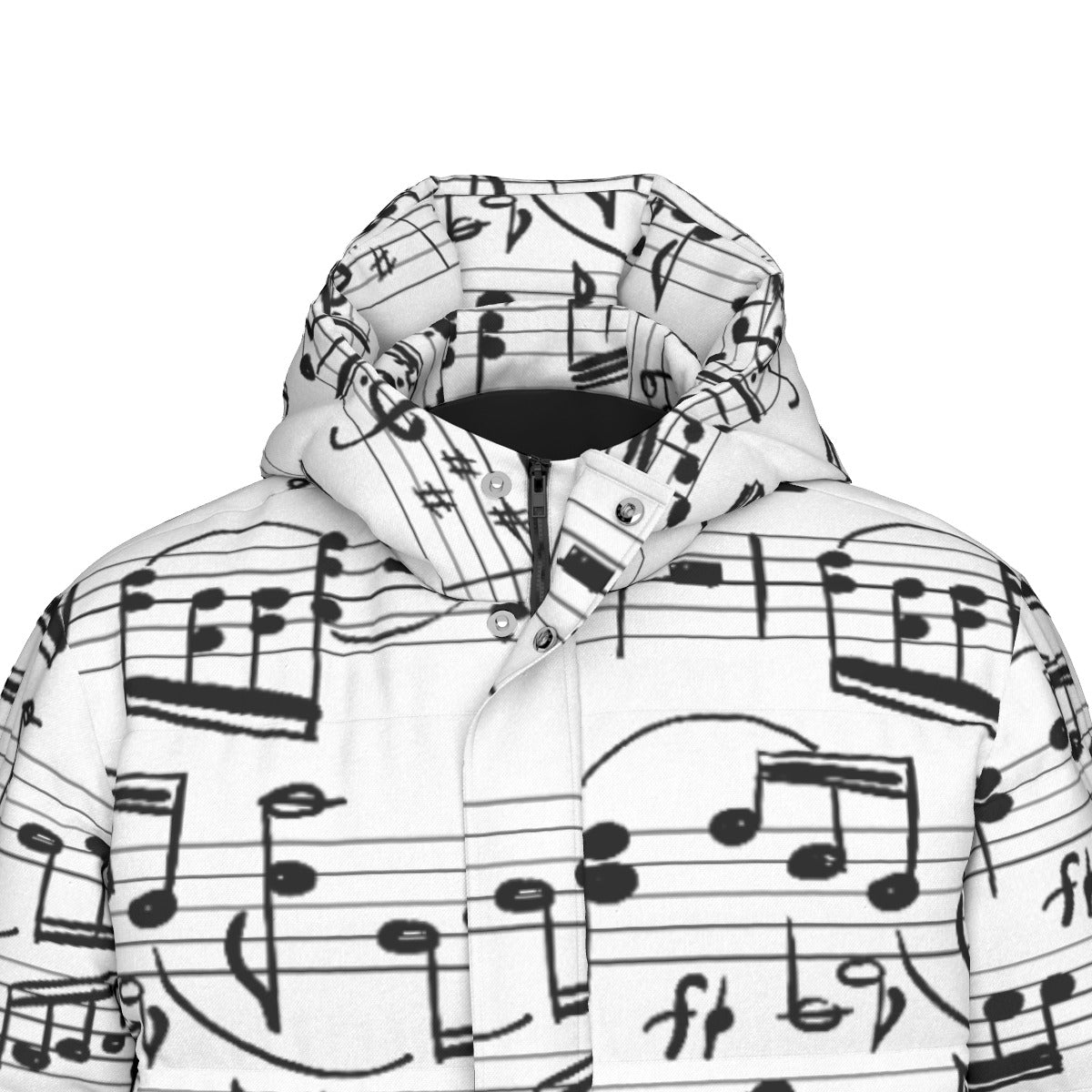 Music Print White Unisex Long Down Jacket