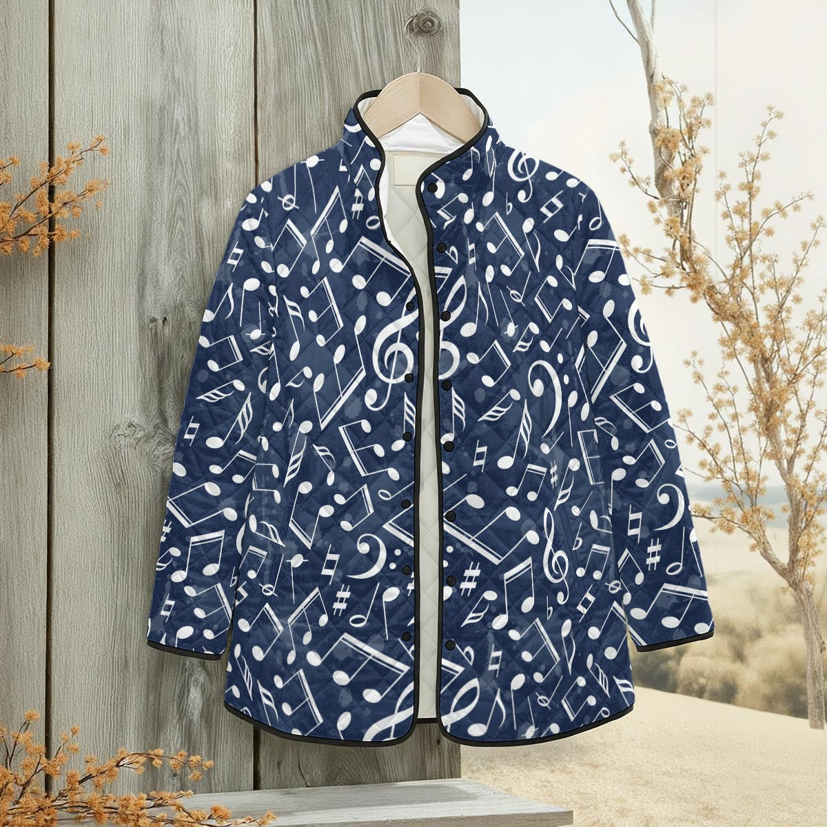 Music Notes Blue Unisex Quilted Jacket
