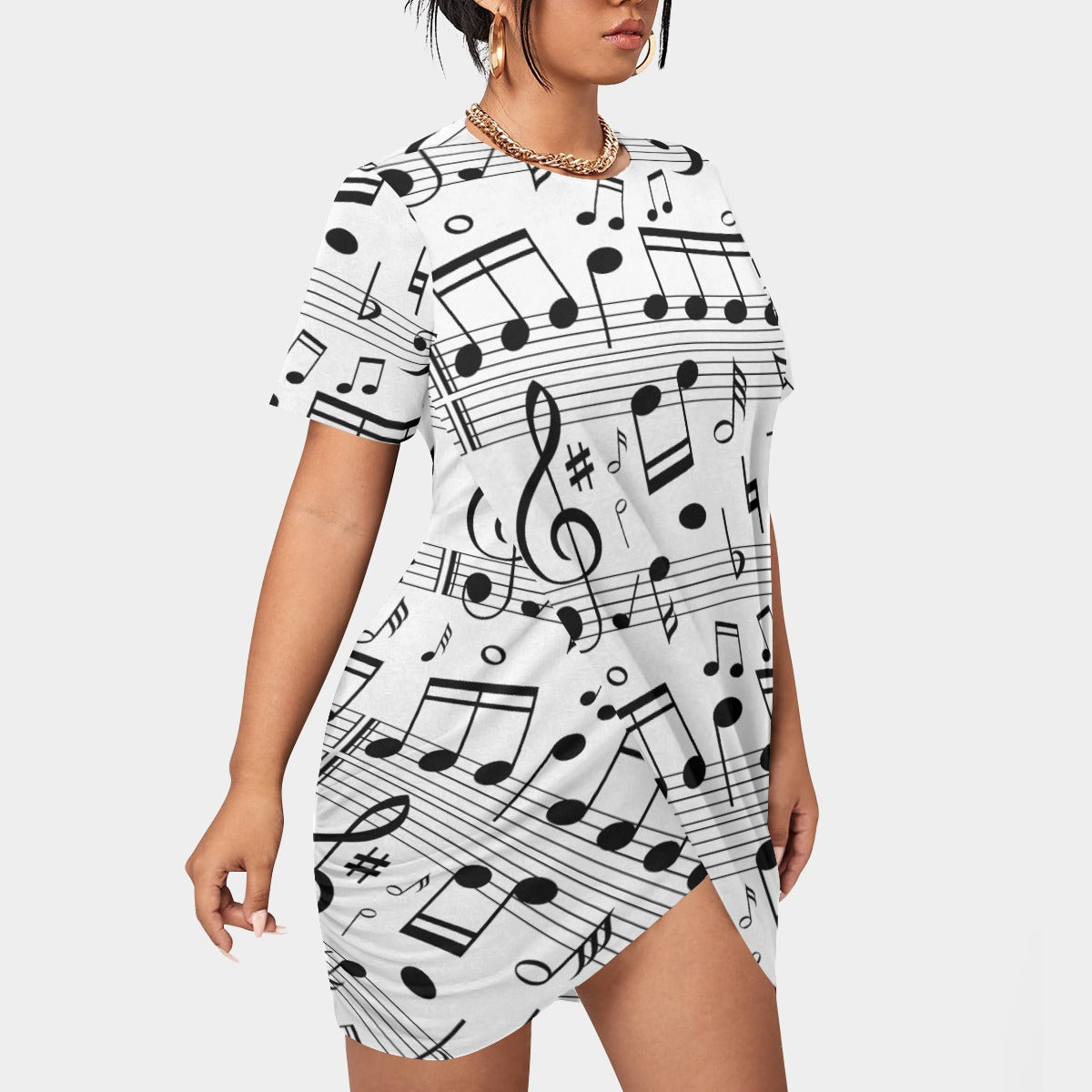 Music Print White T-shirt Dress (Plus Size)