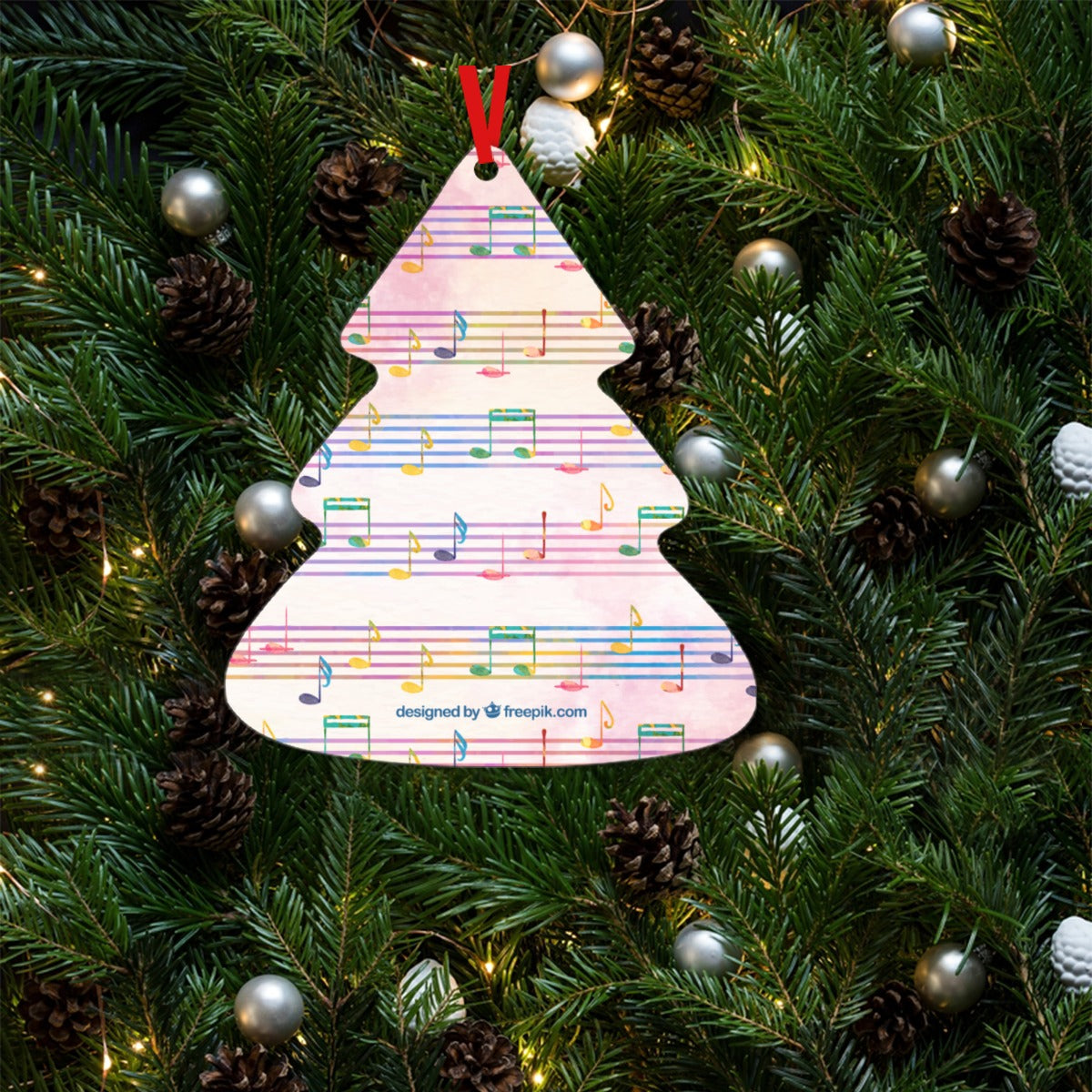 Pink Music Christmas Tree Shaped Aluminium Pendant