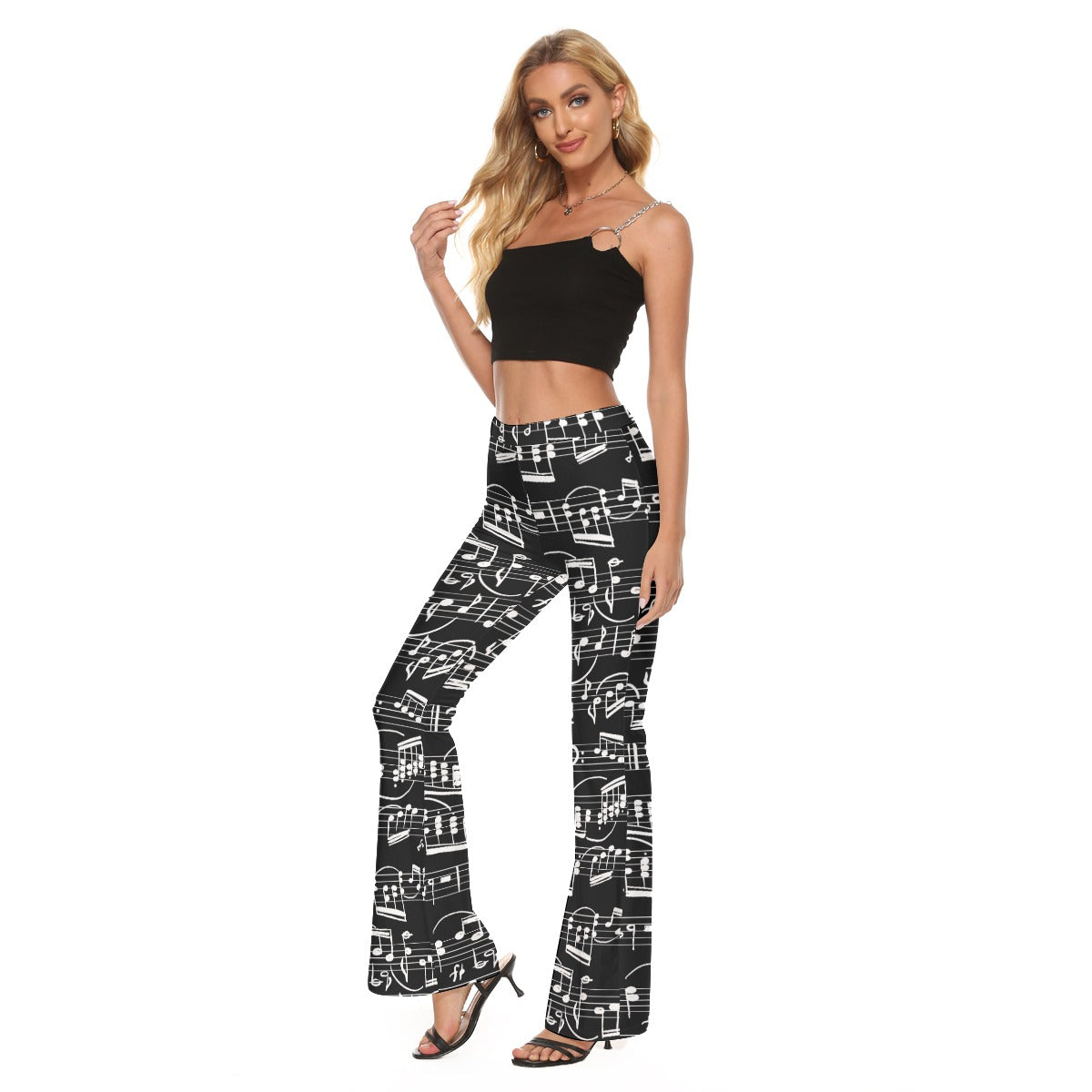 Music Black Women's Elastic Flare Pants