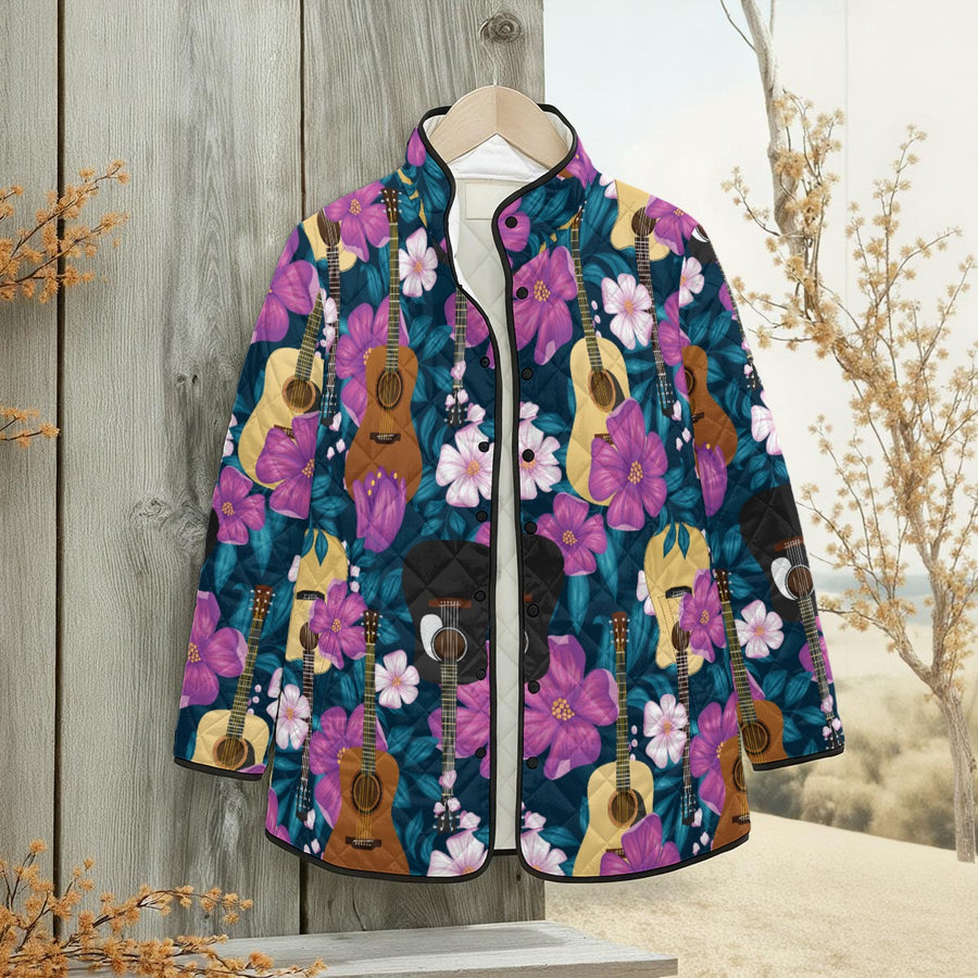 Floral Guitar Unisex Quilted Jacket