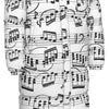 Music Print White Unisex Long Down Jacket