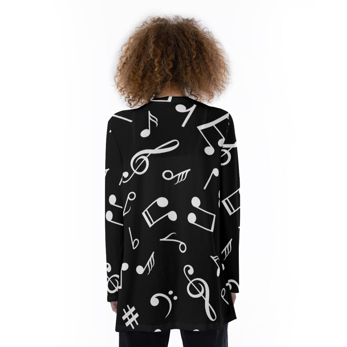 Music Print Women's Pocket Cardigan