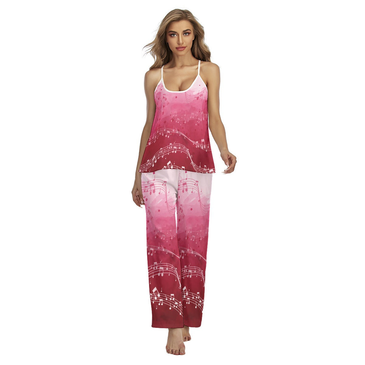 Pink Music Cross Back Cami Top & Pants Pajama Set