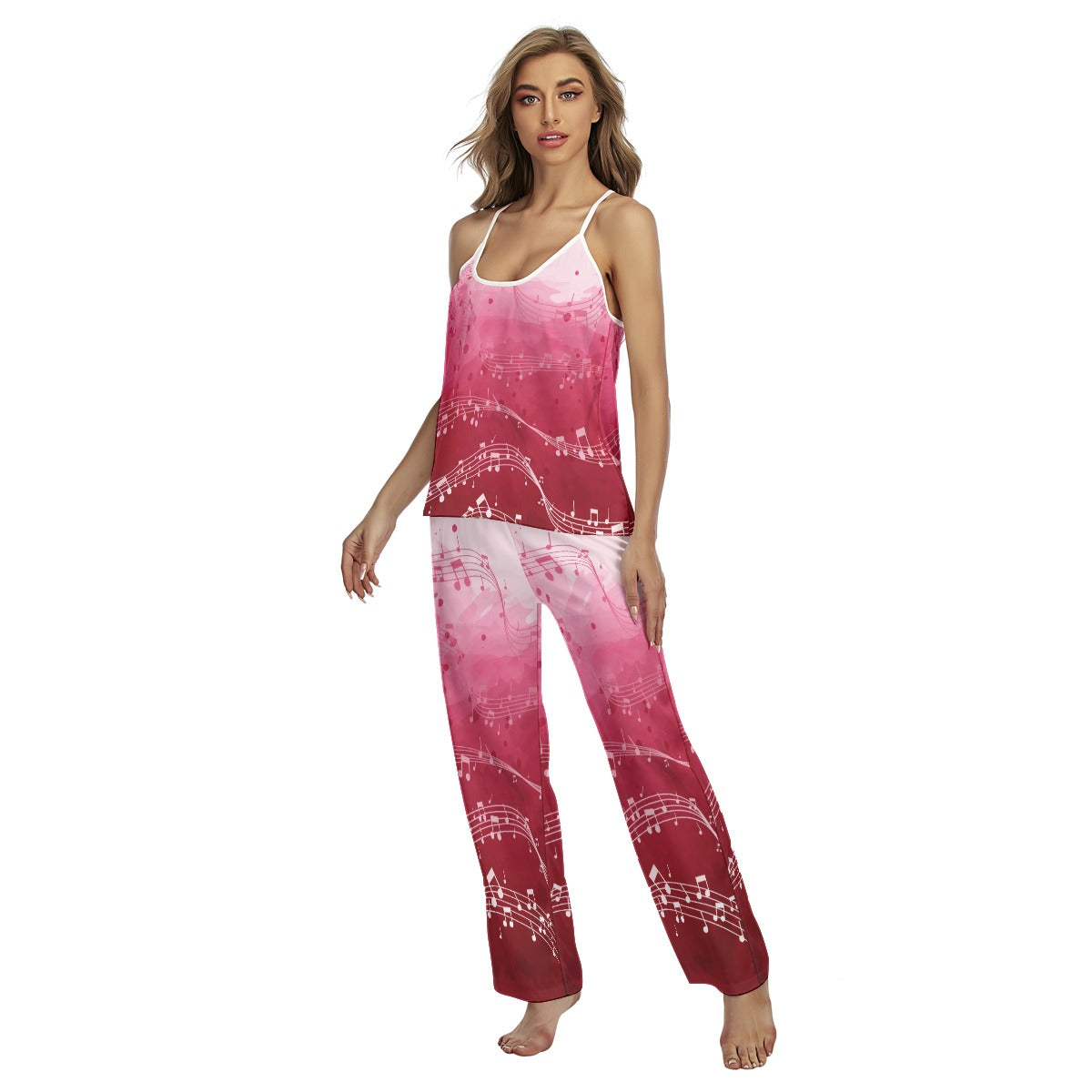 Pink Music Cross Back Cami Top & Pants Pajama Set