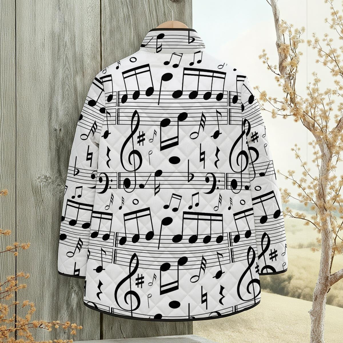 Music Notes White Unisex Quilted Jacket