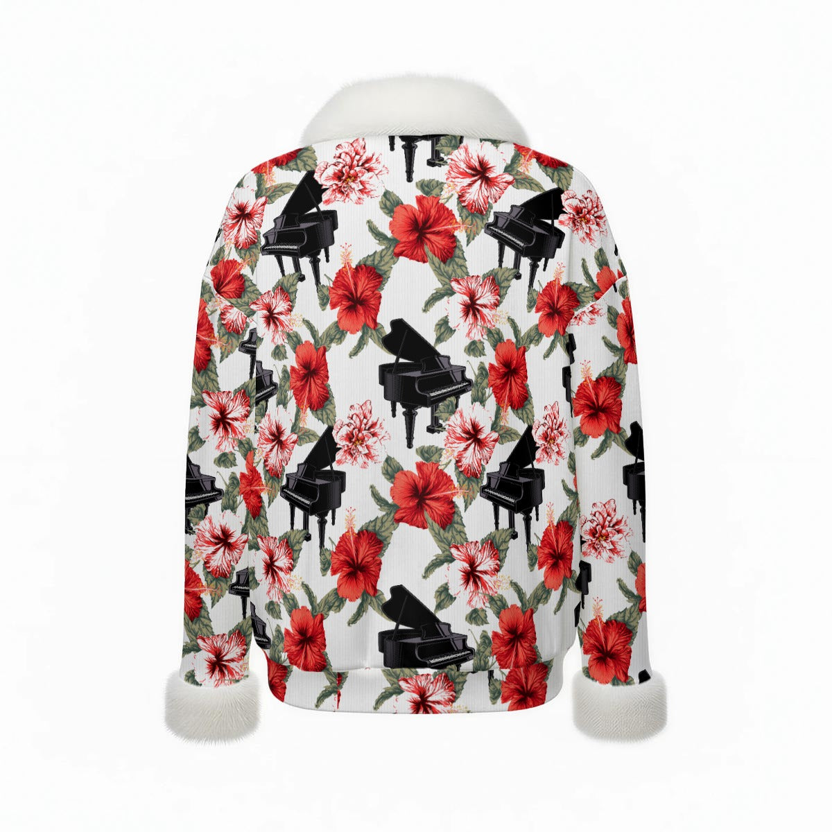Grand Piano Faux Fur V-Neck Sweater