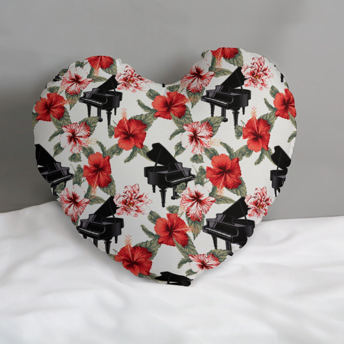 Romantic Piano & Flowers Heart-shaped Pillow