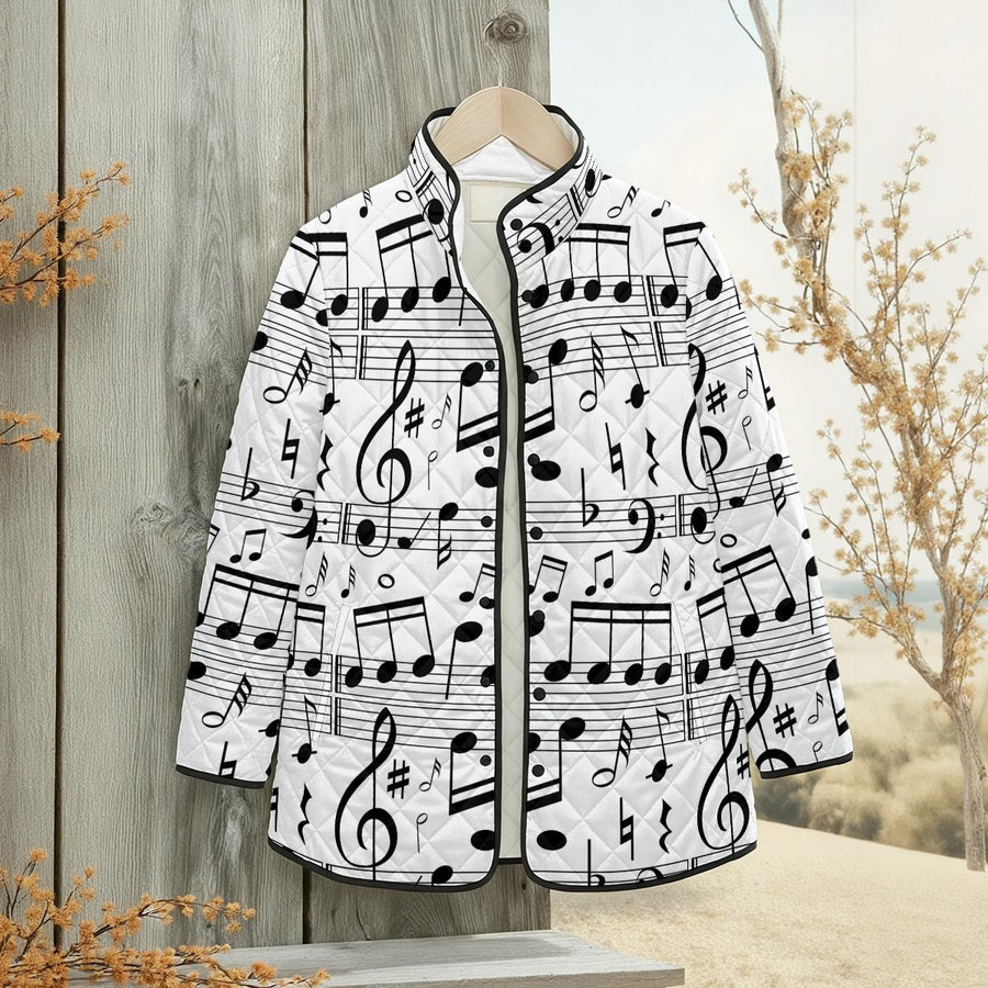 Music Notes White Unisex Quilted Jacket