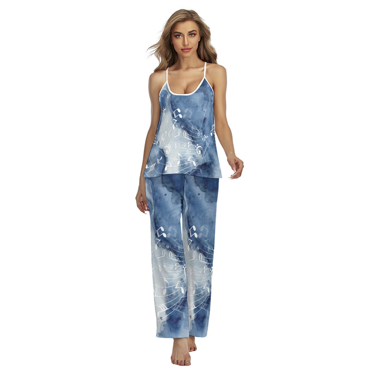 Blue Music Cross Back Cami Top & Pants Pajama Set