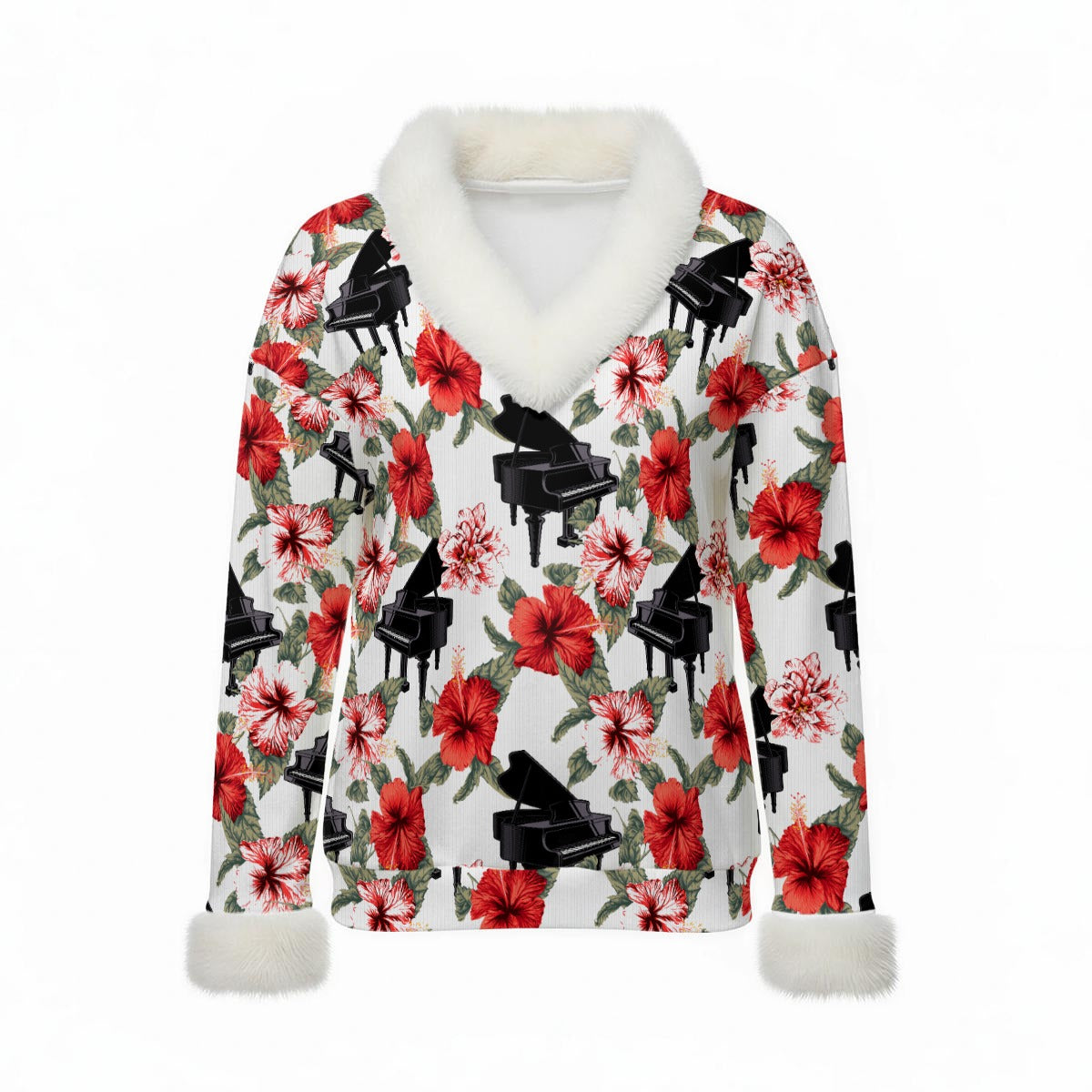 Grand Piano Faux Fur V-Neck Sweater