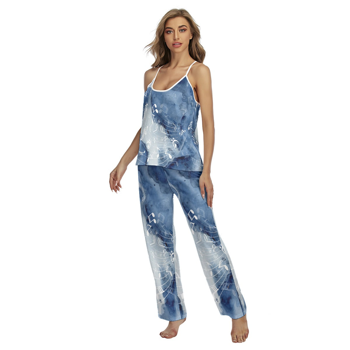 Blue Music Cross Back Cami Top & Pants Pajama Set