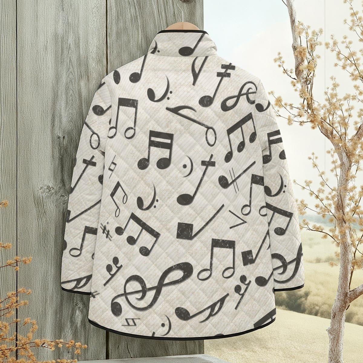 Music Notes Beige Unisex Quilted Jacket
