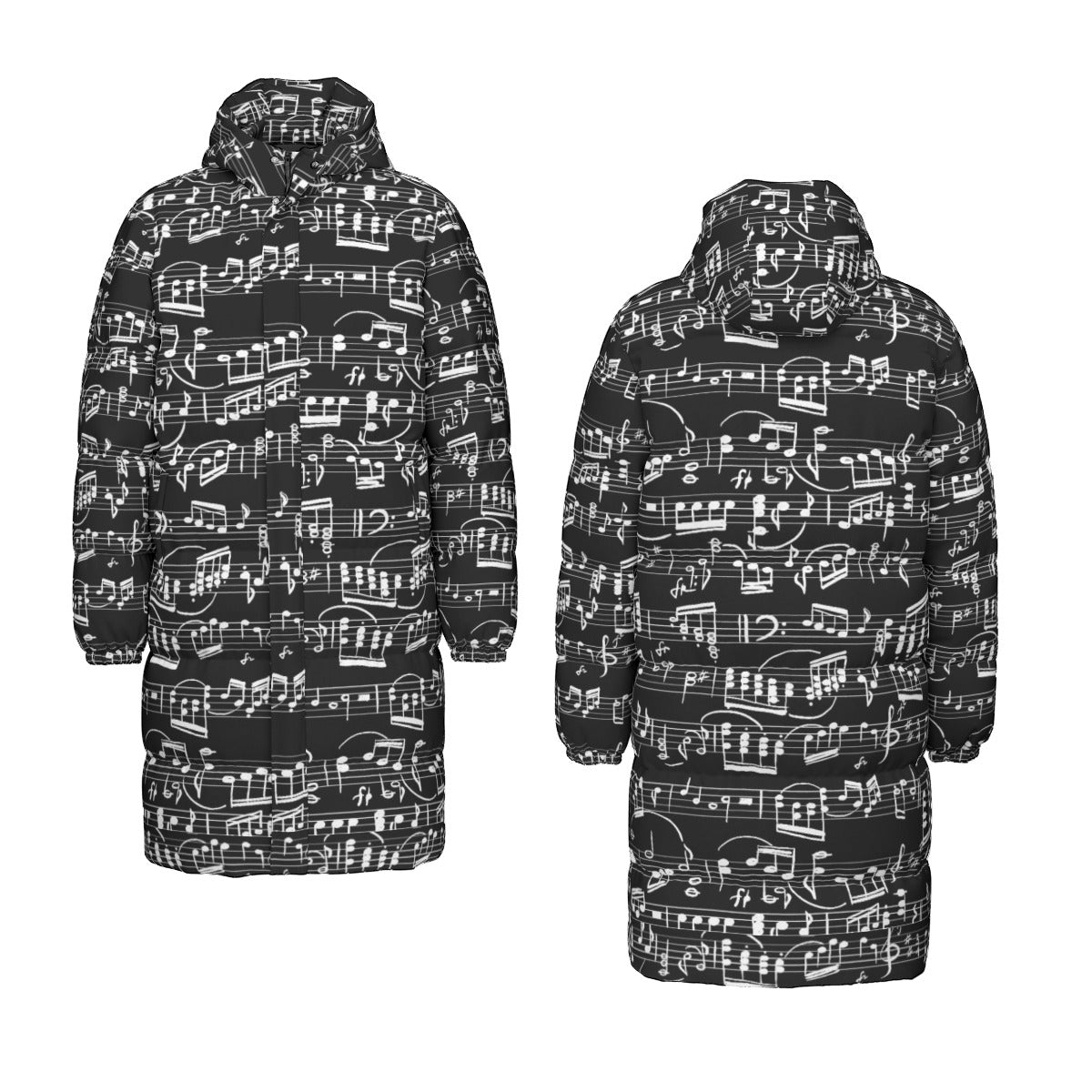 Classic Music Print Unisex Long Down Jacket