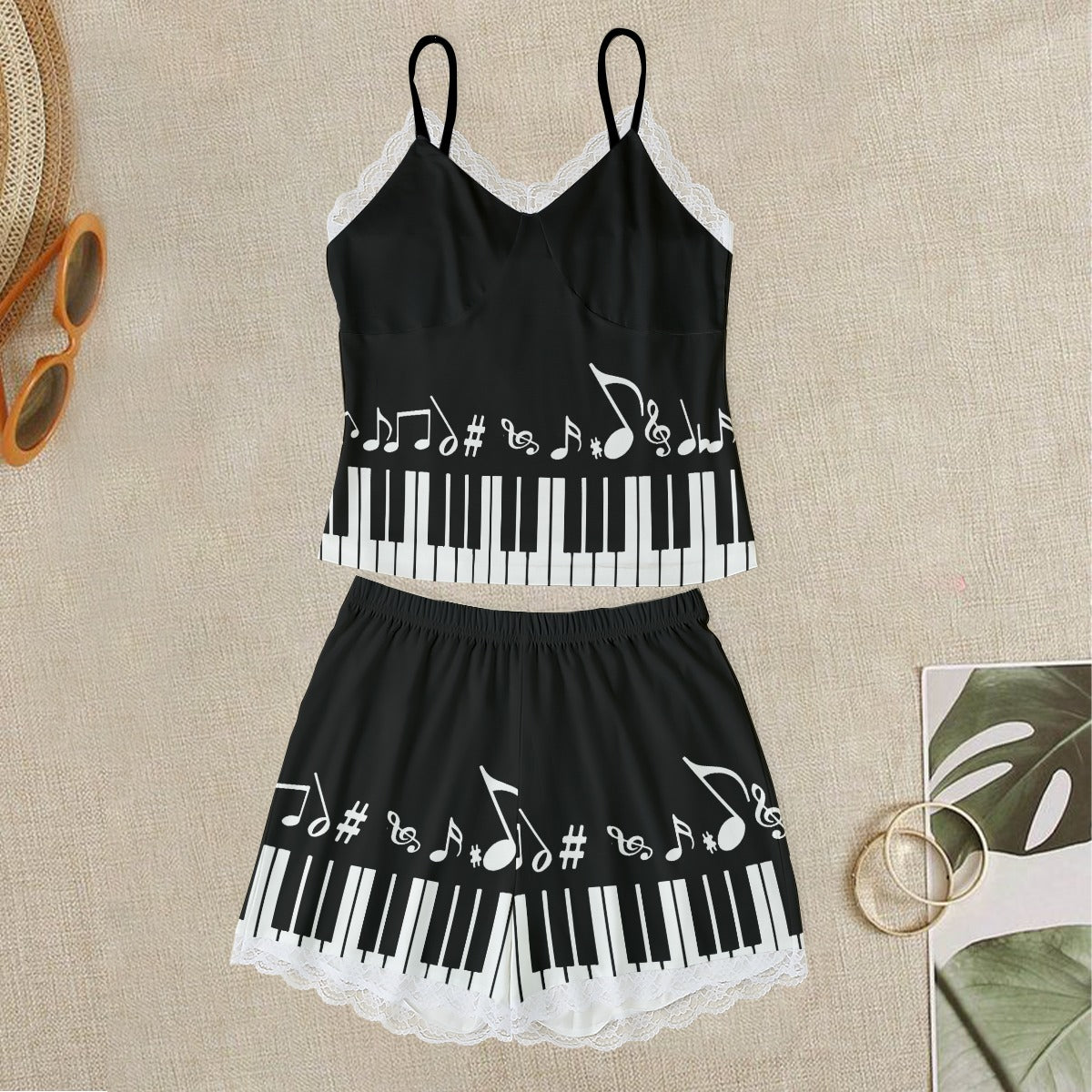 Piano & Music Lace Cami Top & Shorts