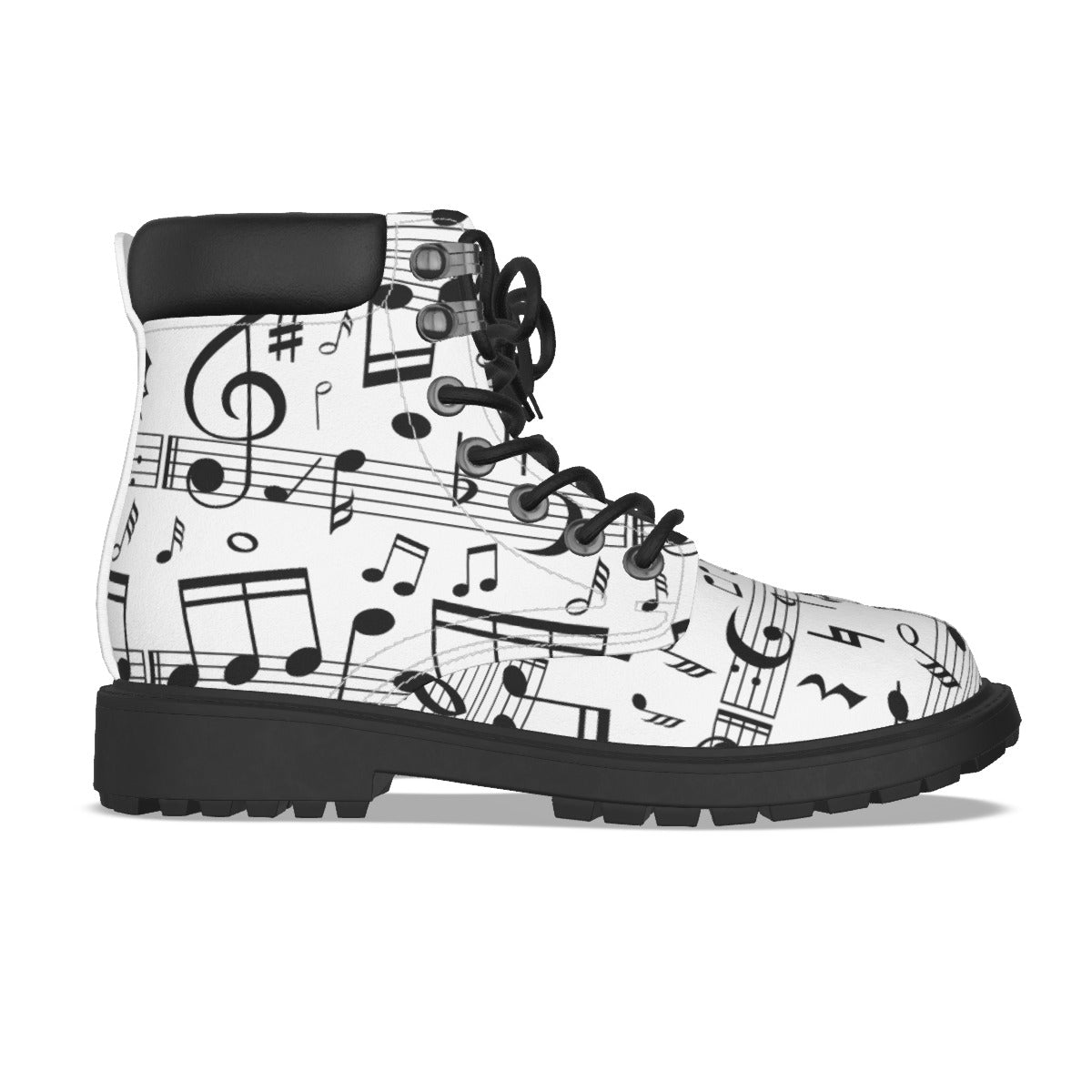 Black N White Music Print Men's Short Boots