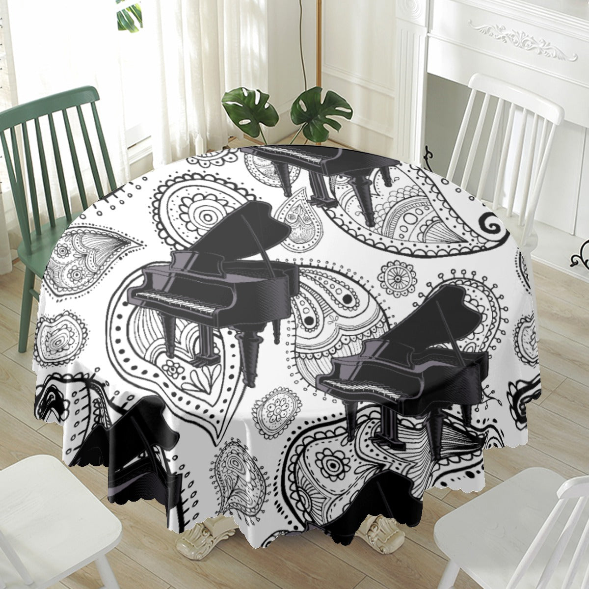 Monotone Grant Piano Waterproof Round Tablecloth