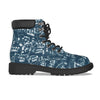 Navy N White Music Print Men's Short Boots