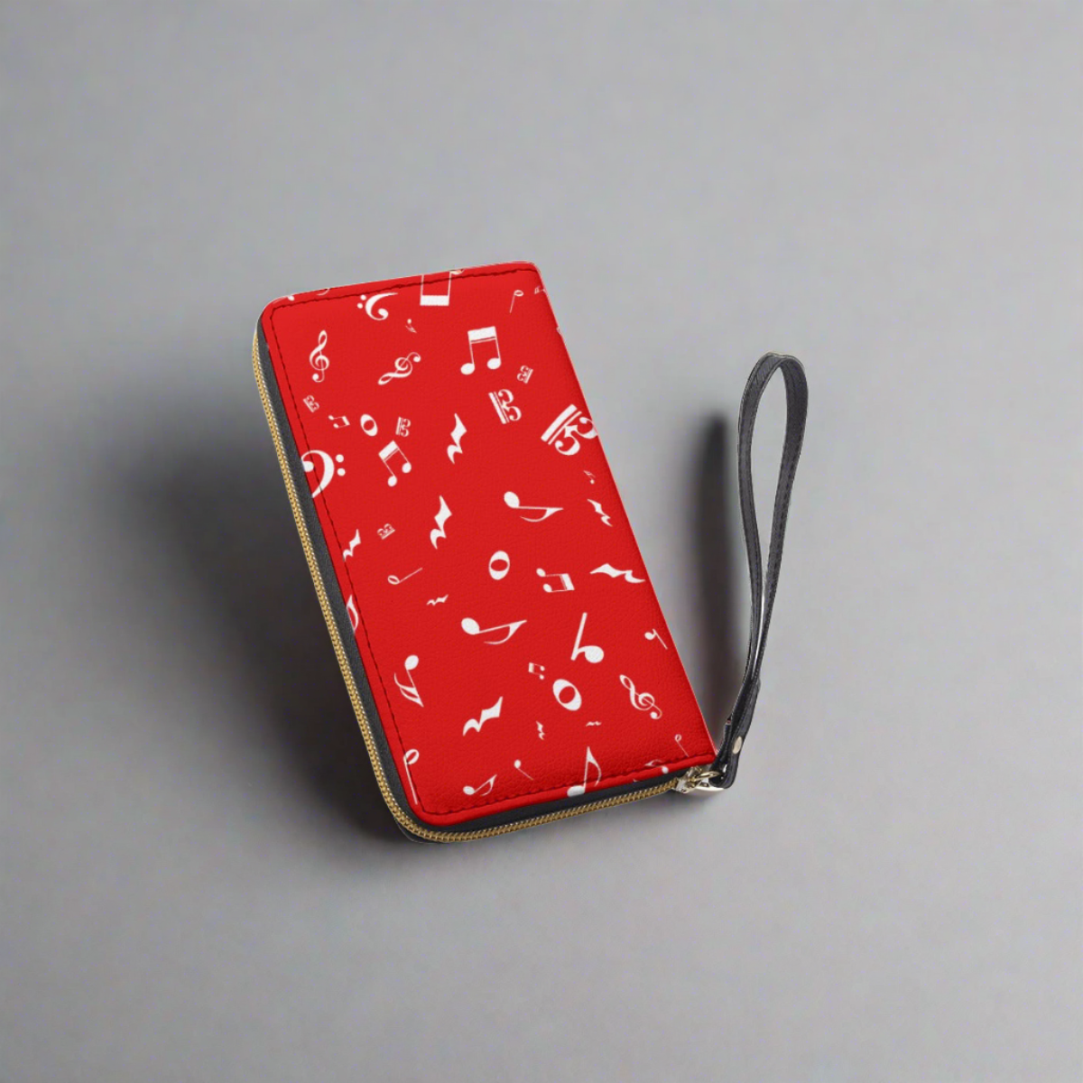 Music Notes Red Zip Wallet