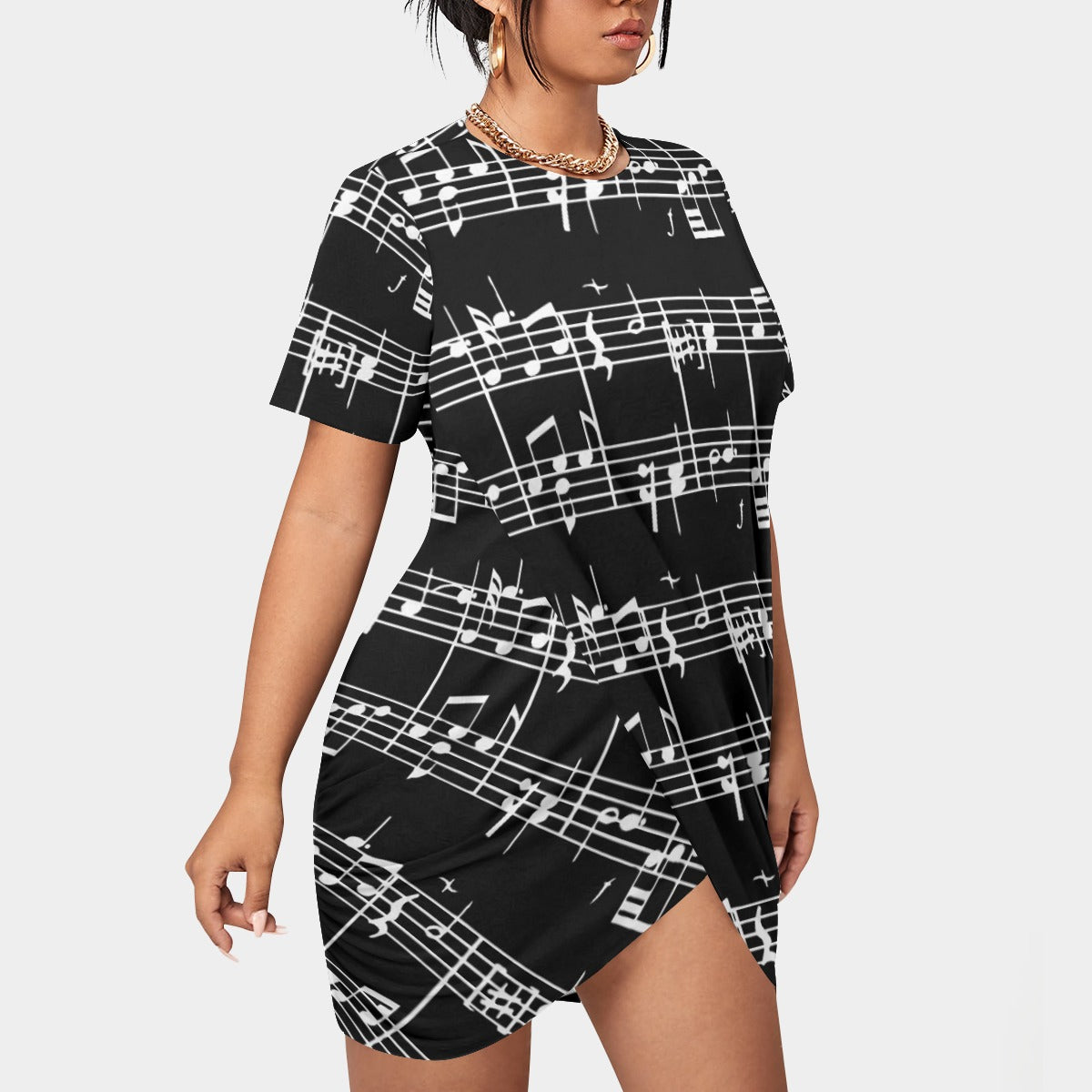 Music Print Dark T-shirt Dress (Plus Size)