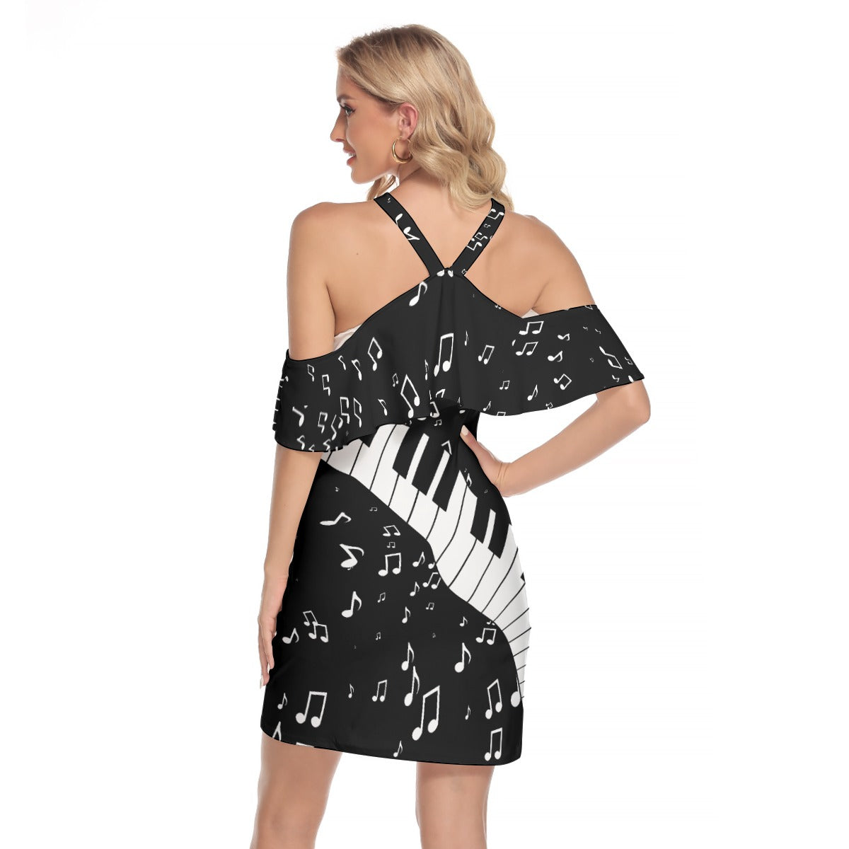Piano Music Cold Shoulder Criss Cross Dress