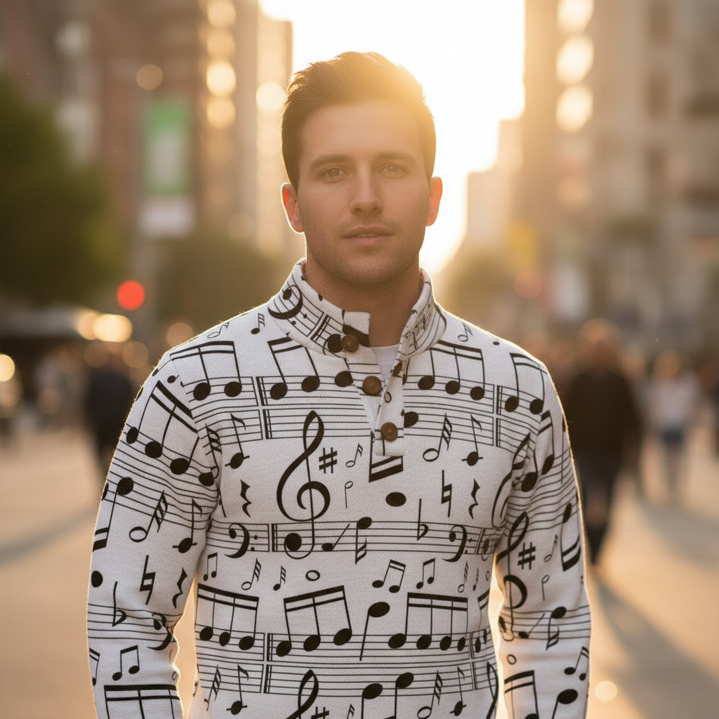Classic Music Print Men’s Casual Pullover