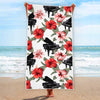 Red Floral Grand Piano Beach Towel