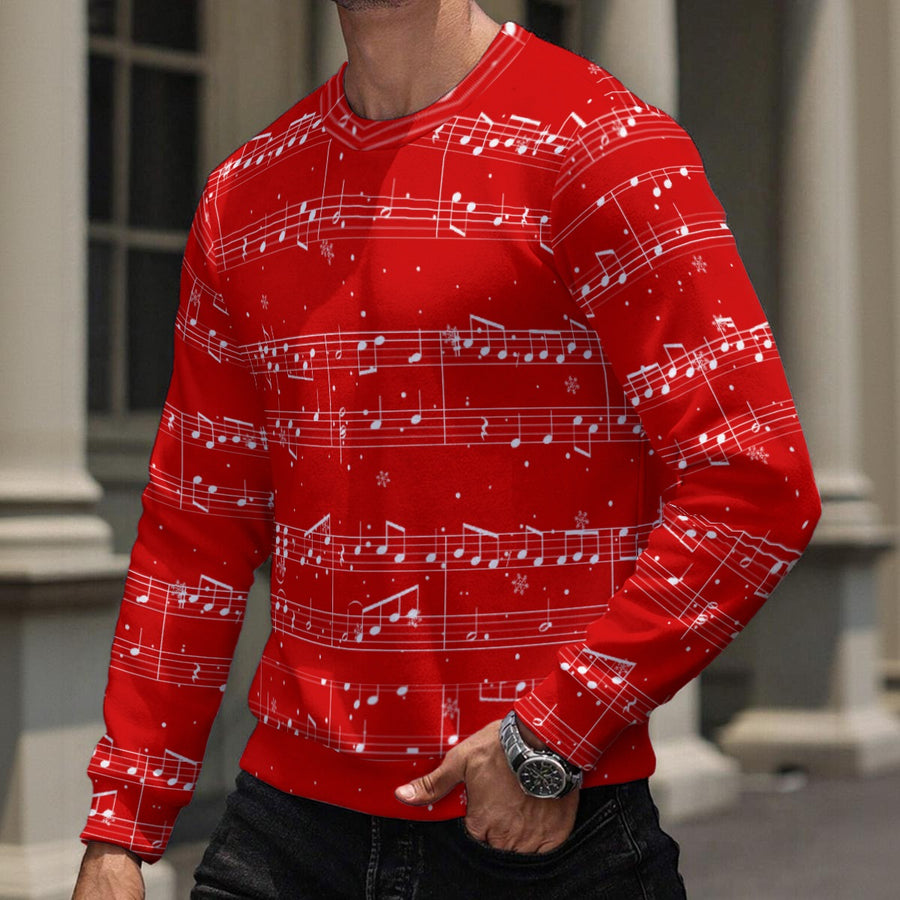 Music Print Red Men's Fleece Sweatshirt