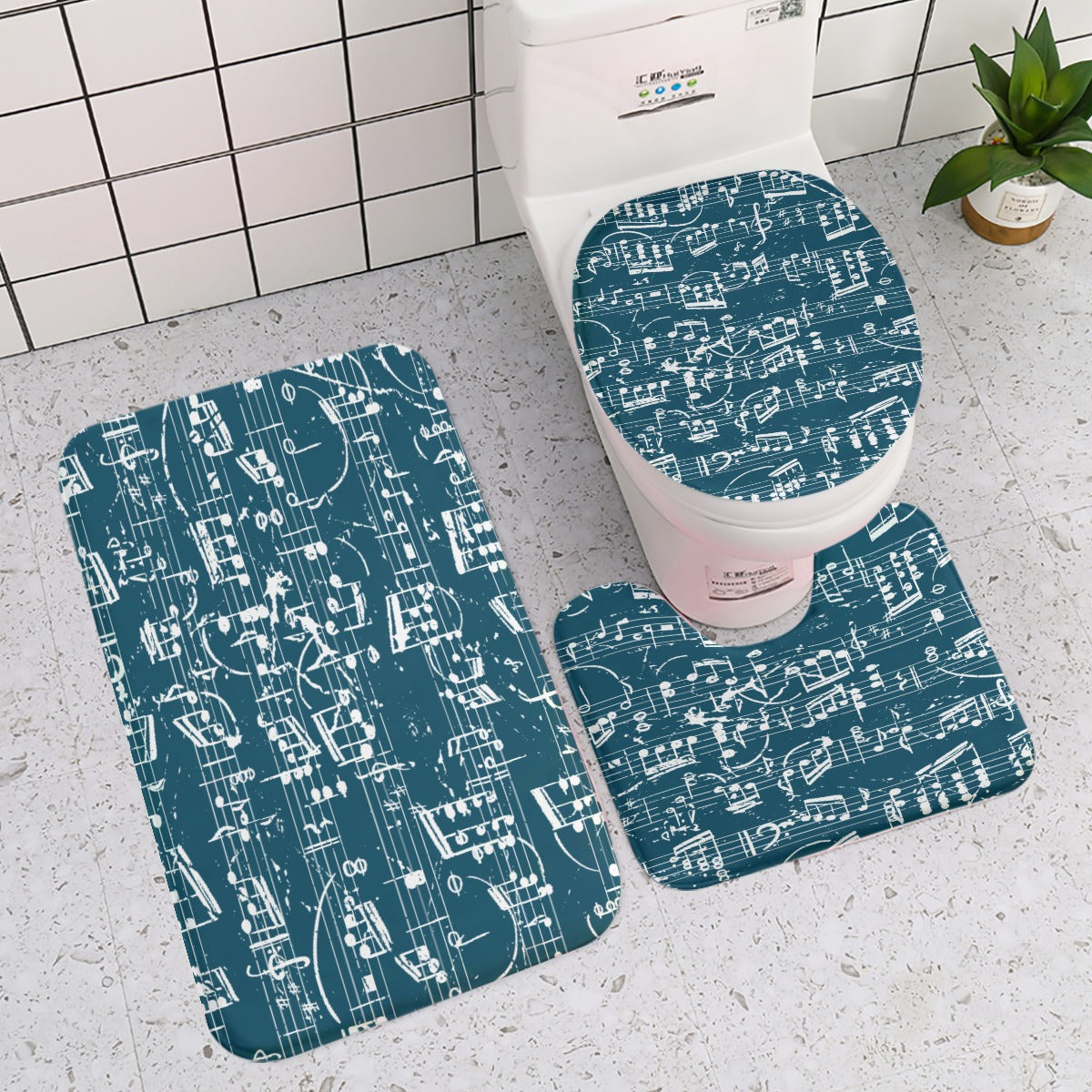 Music Ocean Toilet Seat Cover & Bathroom Mat Set (3pcs)